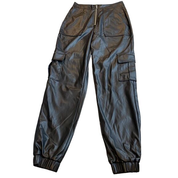 Blue Blush Women’s M High Waist Vegan Leather Jogger Pants Black‎ Party Baddie - Picture 2 of 11